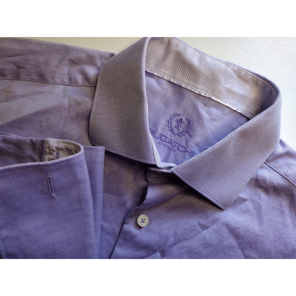 Bugatchi Uomo Men's Dress Shirt Size 17 34/35 Purple Pinstripe Long‎ Sleeve